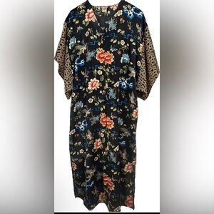 NATORI Floral Phoenix Asian Print Kimono Kaftan Caftan House Dress Sz Small